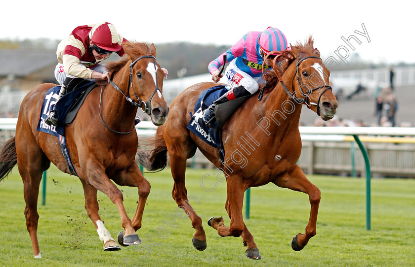 Examiner-0004 
 EXAMINER (right, Fran Berry) beats RED TEA (left) in The Plusvital Energene-Q10 Handicap Newmarket 17 Apr 2018 - Pic Steven Cargill / Racingfotos.com