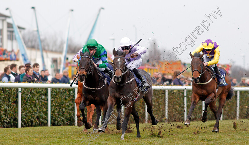 Izzer-0001 
 IZZER (centre, Charles Bishop) beats BROKEN SPEAR (left) in The Unibet Brocklesby Stakes Doncaster 24 Mar 2018 - Pic Steven Cargill / Racingfotos.com