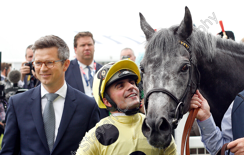 Defoe-0010 
 DEFOE (Andrea Atzeni) with Roger Varian after The Investec Coronation Cup
Epsom 31 May 2019 - Pic Steven Cargill / Racingfotos.com