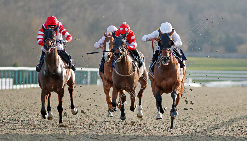 Burrumbeet-0004 
 BURRUMBEET (right, Richard Kingscote) beats DRAGON MALL (left) in The Play Jackpot Games At sunbets.co.uk/vegas Novice Stakes Lingfield 16 Feb 2018 - Pic Steven Cargill / Racingfotos.com