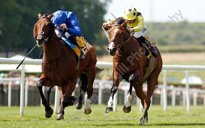 King-Of-Conquest-0004 
 KING OF CONQUEST (left, William Buick) beats AIMERIC (right) in The JCB Fred Archer Stakes
Newmarket 29 Jun 2024 - Pic Steven Cargill / Racingfotos.com