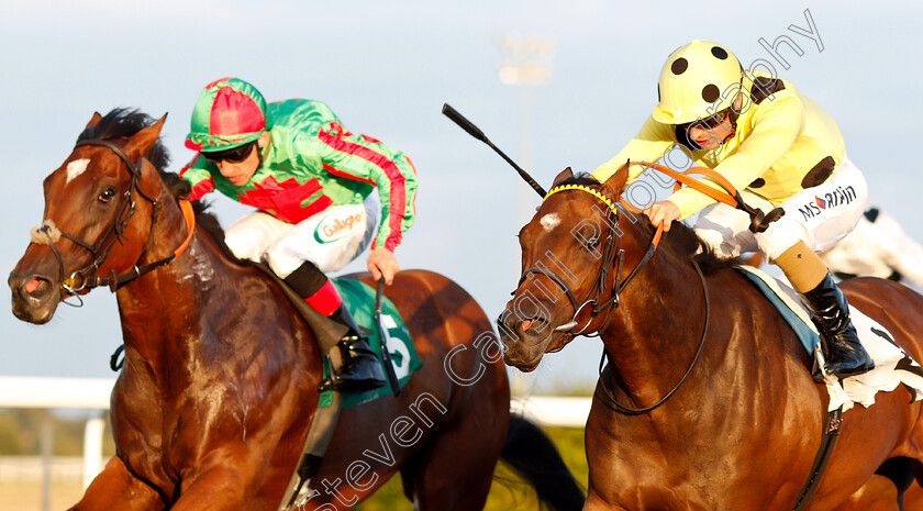 Angel s-Glory-0005 
 ANGEL'S GLORY (right, Andrea Atzeni) beats CARRICKLANE (left) in The Breeders Backing Racing EBF Fillies Novice Stakes Div2
Kempton 15 Aug 2018 - Pic Steven Cargill / Racingfotos.com