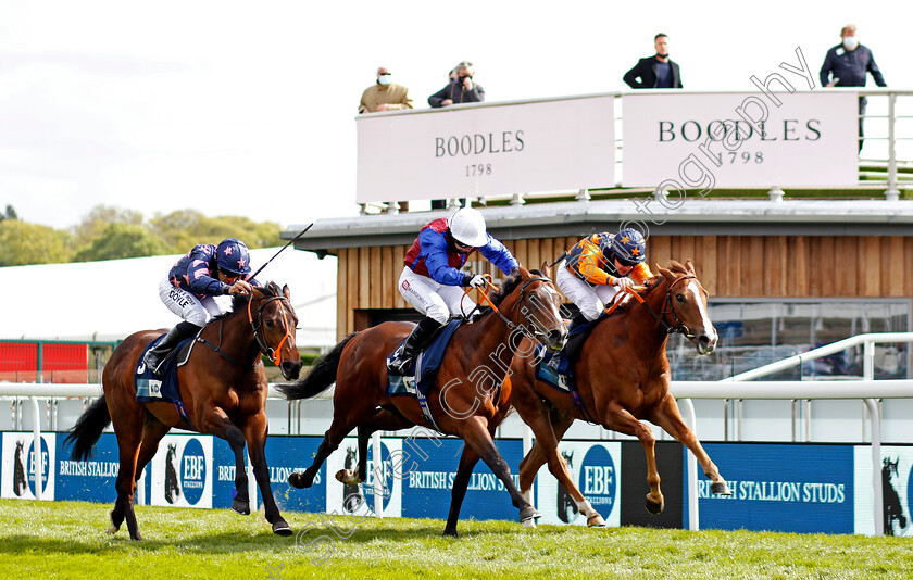 Mercurial-0001 
 MERCURIAL (centre, Hayley Turner) beats RUSSELLINTHEBUSHES (right) and ZOLTAN STAR (left) in The British Stallion Studs EBF Maiden Stakes
Chester 6 May 2021 - Pic Steven Cargill / Racingfotos.com