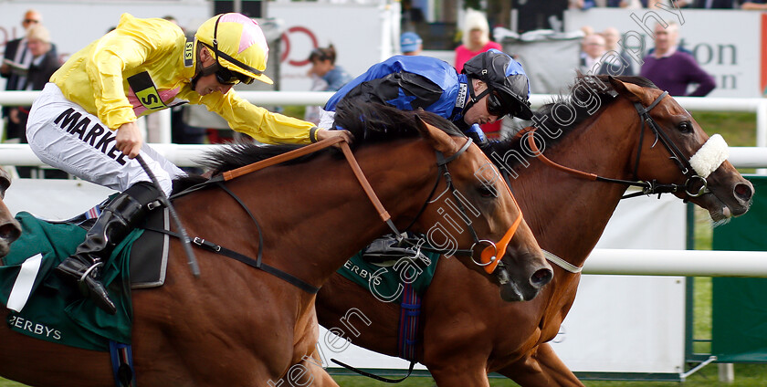 The-Great-Heir-0005 
 THE GREAT HEIR (right, Andrew Mullen) beats DIRTY RASCAL (left) in The Weatherbys Racing Bank £300,000 2-y-o Stakes
Doncaster 13 Sep 2018 - Pic Steven Cargill / Racingfotos.com