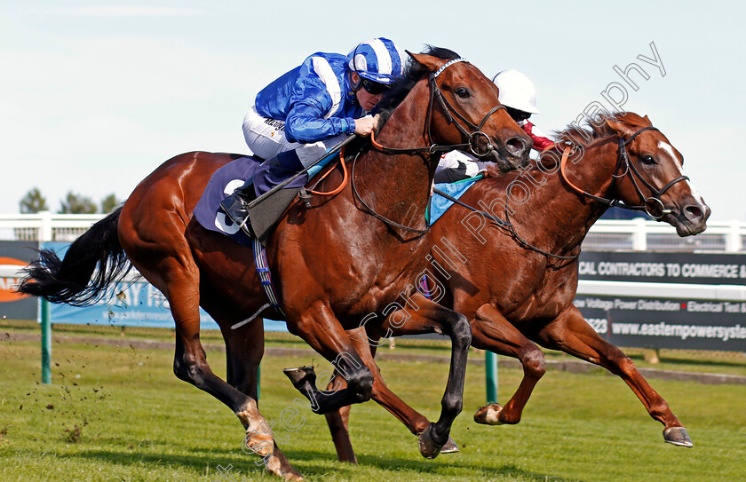 Mutaaqeb-0003 
 MUTAAQEB (left, Jim Crowley) beats RULE OF HONOUR (right) in The British Stallion Studs EBF Novice Stakes Yarmouth 19 Sep 2017 - Pic Steven Cargill / Racingfotos.com