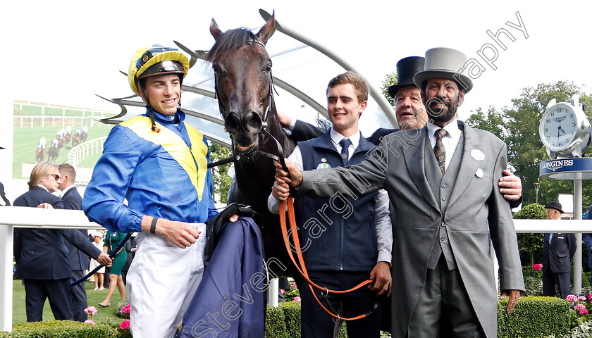 Poet s-Word-0014 
 POET'S WORD (James Doyle) with Sir Michael Stoute and Saeed Suhail after The Prince Of Wales's Stakes 
Royal Ascot 20 Jun 2018 - Pic Steven Cargill / Racingfotos.com