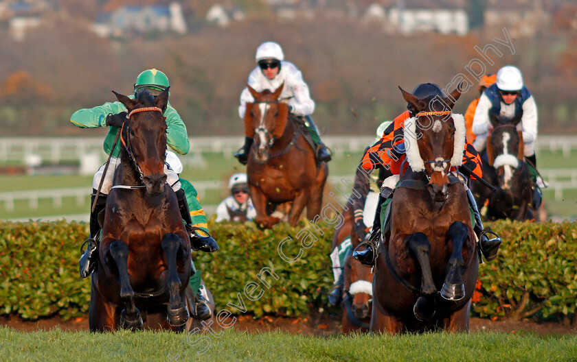 Kingswell-Theatre-0002 
 KINGSWELL THEATRE (right, Tom Scudamore) wins The Glenfarclas Cross Country Handicap Chase Cheltenham 17 Nov 2017 - Pic Steven Cargill / Racingfotos.com