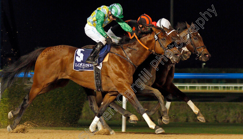 Kimbear-0002 
 KIMBEAR (centre, Pat Dobbs) beats SECRET AMBITION (left) and NORTH AMERICA (right) in The Al Maktoum Challenge (Round 1)
Meydan 9 Jan 2020 - Pic Steven Cargill / Racingfotos.com