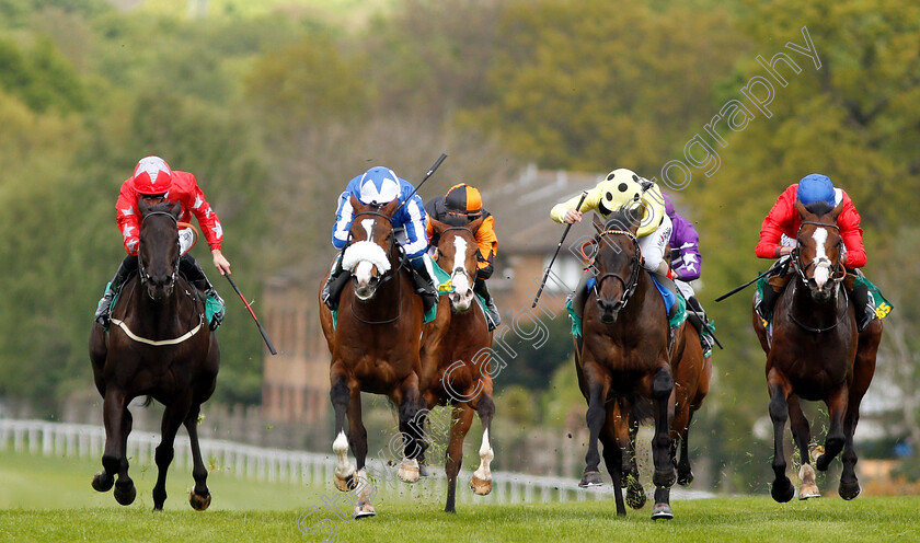 Beat-The-Bank-0002 
 BEAT THE BANK (2nd left, Silvestre De Sousa) beats SHARJA BRIDGE (2nd right) and REGAL REALITY (right) in The bet365 Mile
Sandown 26 Apr 2019 - Pic Steven Cargill / Racingfotos.com