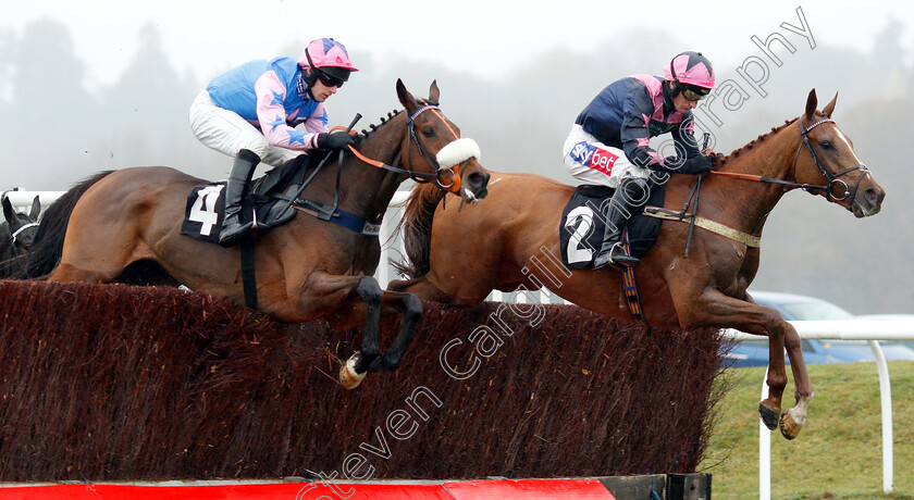 Le-Breuil-and-Rocky s-Treasure-0002 
 LE BREUIL (Daryl Jacob) leads ROCKY'S TREASURE (left)
Newbury 1 Dec 2018 - Pic Steven Cargill / Racingfotos.com