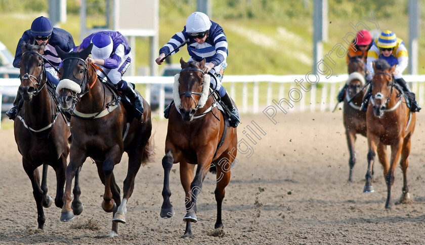 Monaadhil-0003 
 MONAADHIL (centre, James Sullivan) beats THE CHARMER (2nd left) in The Save My Soul Classified Stakes
Chelmsford 7 Jun 2022 - Pic Steven Cargill / Racingfotos.com