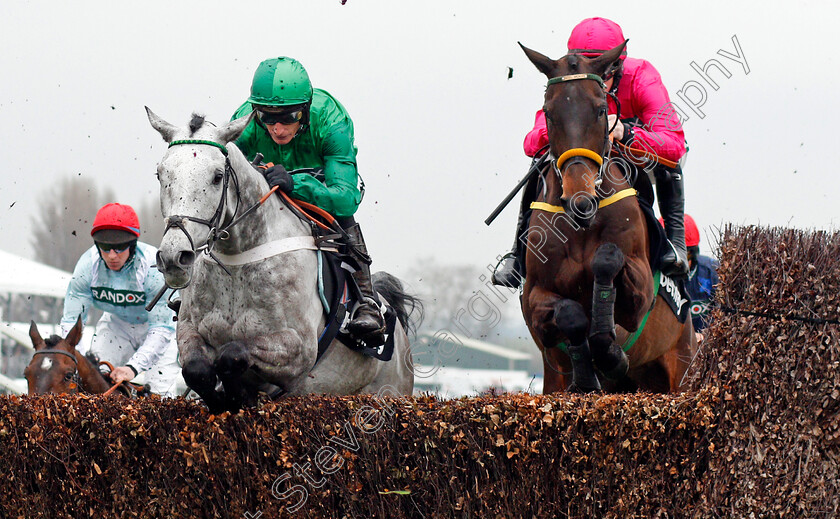 Terrefort-0001 
 TERREFORT (left, Daryl Jacob) jumps with SNOW FALCON (right) on his way to winning The Betway Mildmay Novices Chase Aintree 13 Apr 2018 - Pic Steven Cargill / Racingfotos.com