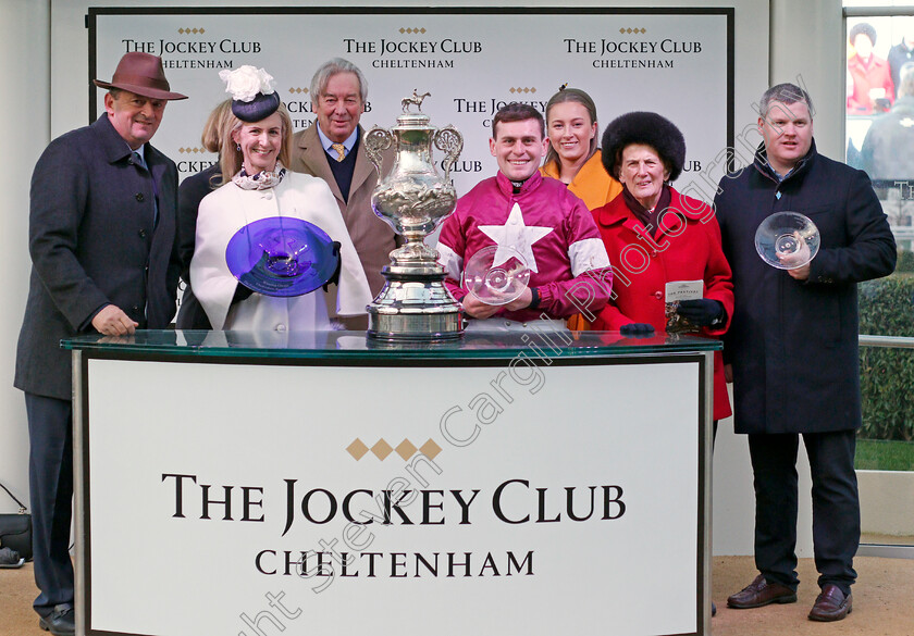 Milan-Native-0009 
 Presentation by Cath Walwyn to Mrs O'Leary, Gordon Elliott and Robert James for The Fulke Walwyn Kim Muir Challenge Cup won by MILAN NATIVE
Cheltenham 12 Mar 2020 - Pic Steven Cargill / Racingfotos.com