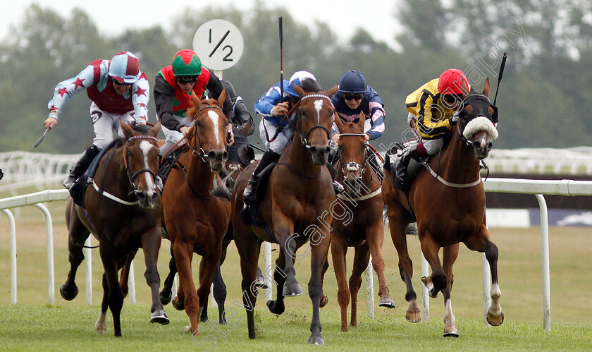 Tavus-0001 
 TAVUS (centre, Jason Watson) beats MONSIEUR LAMBRAYS (right) and NED PEPPER (left) in The covermarque.com For Bloodstock Insurance Handicap
Newbury 6 Aug 2019 - Pic Steven Cargill / Racingfotos.com