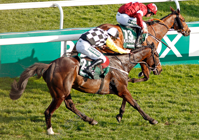 Tiger-Roll-0012 
 TIGER ROLL (farside, Davy Russell) beats PLEASANT COMPANY (nearside) in The Randox Health Grand National Aintree 14 Apr 2018 - Pic Steven Cargill / Racingfotos.com