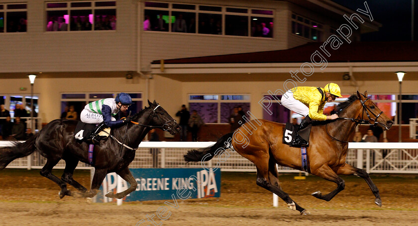 Mosalim-0003 
 MOSALIM (James Doyle) beats LORD VETINARI (left) in The toteswinger Two In The First Three Novice Median Auction Stakes Chelmsford 6 Apr 2018 - Pic Steven Cargill / Racingfotos.com