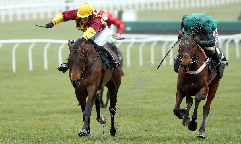 Siruh-Du-Lac-0006 
 SIRUH DU LAC (left, Lizzie Kelly) beats JANIKA (right) in The Spectra Cyber Security Solutions Trophy Handicap Chase
Cheltenham 26 Jan 2019 - Pic Steven Cargill / Racingfotos.com