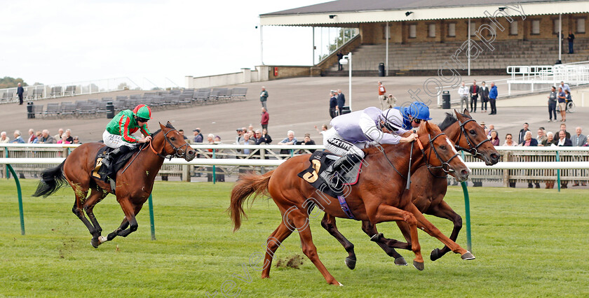 Mascat-0003 
 MASCAT (Harry Bentley) beats DISCOVERY ISLAND (farside) and KARIBANA (left) in The Heath Court Hotel British EBF Maiden Stakes
Newmarket 26 Sep 2019 - Pic Steven Cargill / Racingfotos.com