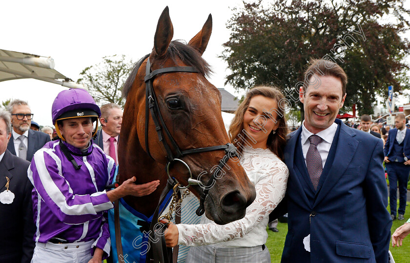 Snowfall-0011 
 SNOWFALL (Ryan Moore) with Paul Smith and groom Aimee Butler after The Darley Yorkshire Oaks
York 19 Aug 2021 - Pic Steven Cargill / Racingfotos.com