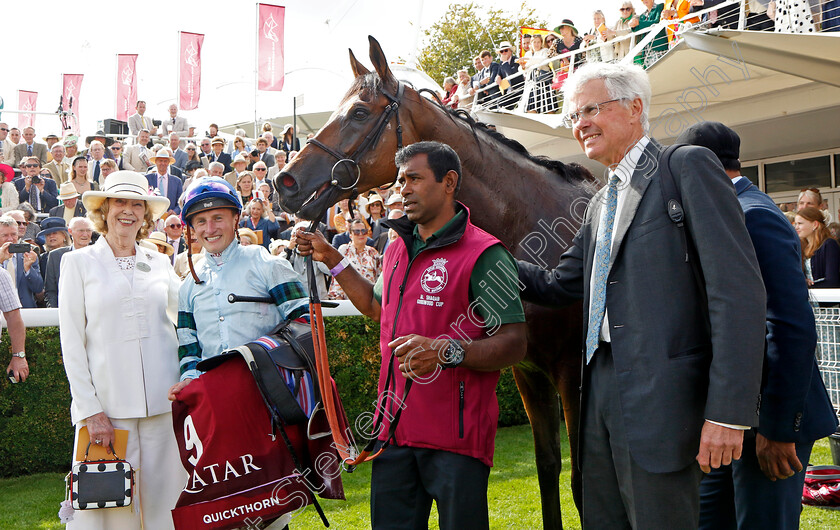 Quickthorn-0014 
 QUICKTHORN (Tom Marquand) with Hughie Morrison after The Al Shaqab Goodwood Cup
Goodwood 1 Aug 2023 - Pic Steven Cargill / Racingfotos.com