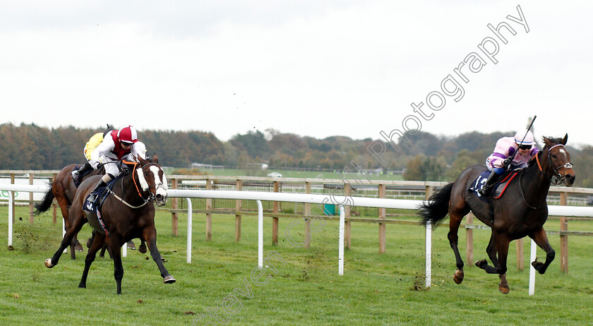 Divin-Bere-0001 
 DIVIN BERE (Megan Nicholls) beats WALTER SICKERT (left) in The Octagon Consultancy Handicap
Bath 17 Oct 2018 - Pic Steven Cargill / Racingfotos.com