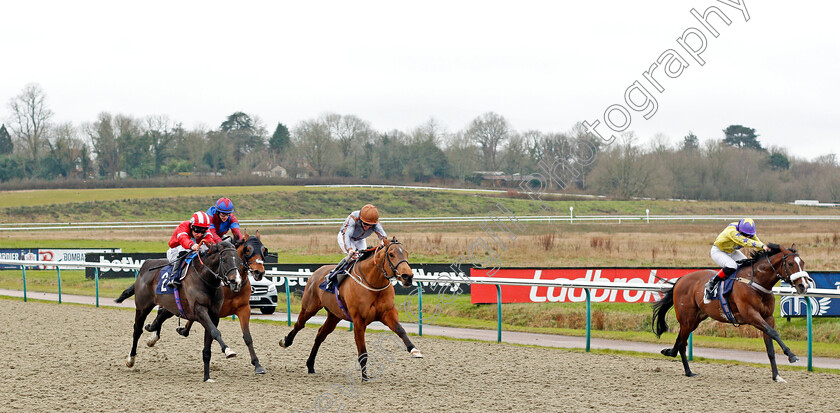 Assimilation-0001 
 ASSIMILATION (left, Luke Morris) beats UNITED FRONT (right) and SKY DEFENDER (centre) in The Betway Handicap
Lingfield 27 Jan 2021 - Pic Steven Cargill / Racingfotos.com