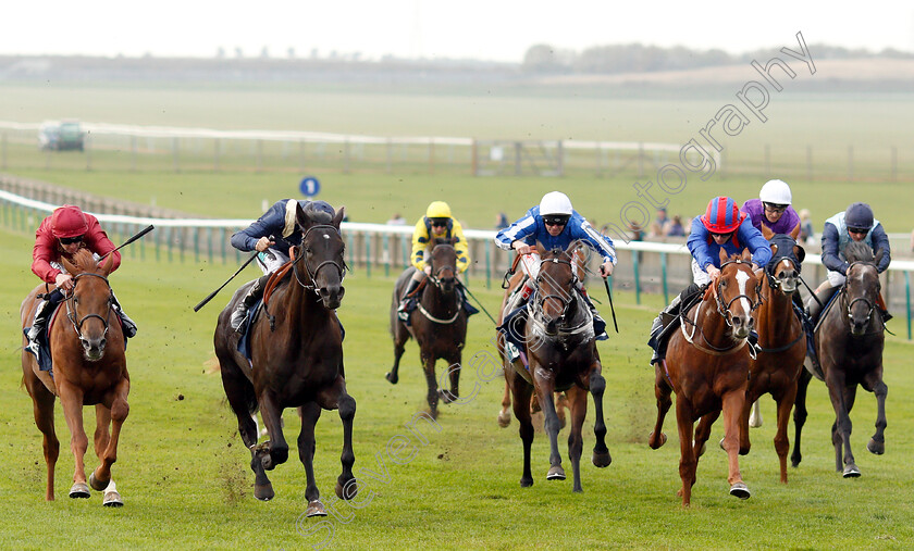 Skymax-0001 
 SKYMAX (2nd left, Harry Bentley) beats NAYEF ROAD (right) and FEARLESS WARRIOR (left) in The British Stallion Studs EBF Nursery
Newmarket 24 Oct 2018 - Pic Steven Cargill / Racingfotos.com