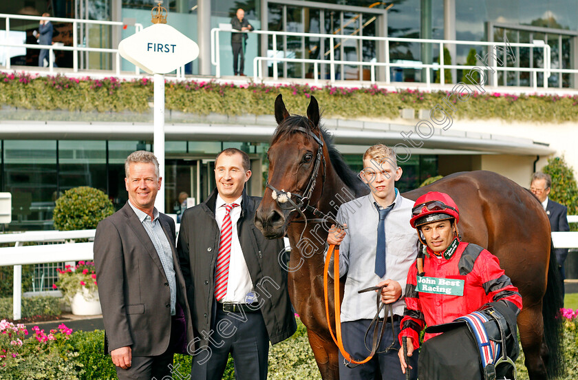 Mullionheir-0005 
 MULLIONHEIR (Silvestre De Sousa) with John Best after The Bibendum Wine Handicap Ascot 8 Sep 2017 - Pic Steven Cargill / Racingfotos.com