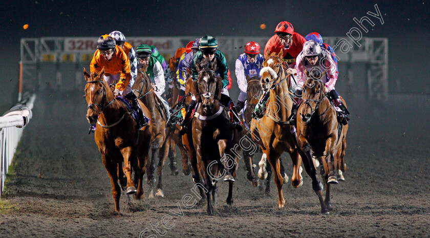 Deeley s-Double-0001 
 DEELEY'S DOUBLE (left, P J McDonald) on his way to winning The 32Red Casino Handicap Kempton 10 Jan 2018 - Pic Steven Cargill / Racingfotos.com