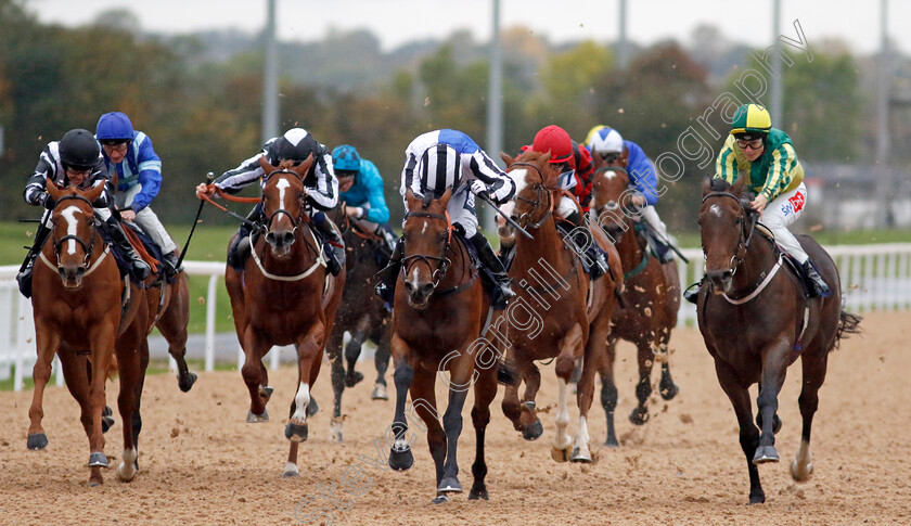 Desert-Land-0002 
 DESERT LAND (centre, Billy Garritty) beats RING OF GOLD (right) and SWEET MIST (left) in The Cazoo Handicap
Southwell 4 Oct 2022 - Pic Steven Cargill / Racingfotos.com