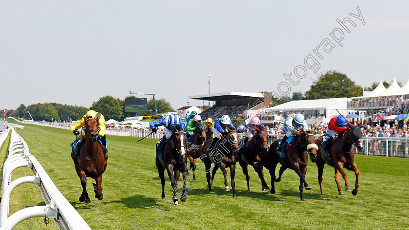 Raqiya-0002 
 RAQIYA (2nd left, Jim Crowley) beats JABAARA (left) in the Visit Qatar Oak Tree Stakes
Goodwood 31 Jul 2024 - Pic Steven Cargill / Racingfotos.com