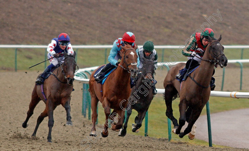 Red-Verdon-0004 
 RED VERDON (centre, Oisin Murphy) beats GREAT HALL (left) and CELESTIAL PATH (right) in The Betway Conditions Stakes Lingfield 14 Feb 2018 - Pic Steven Cargill / Racingfotos.com