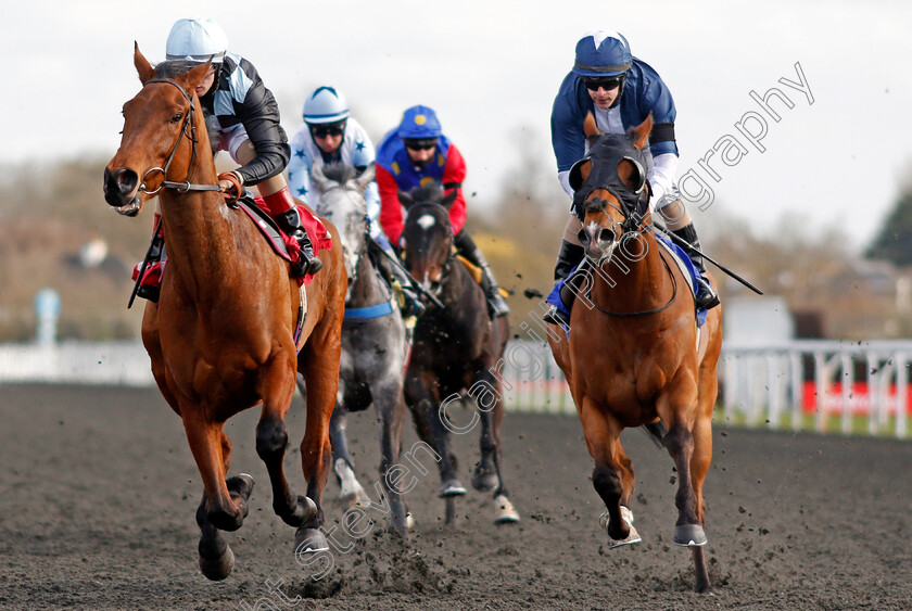 Biggles-0007 
 BIGGLES (left, Robbie Downey) beats CRANTOCK BAY (right) in The Ladbrokes Committed To Safer Gambling Novice Stakes
Kempton 27 Mar 2021 - Pic Steven Cargill / Racingfotos.com