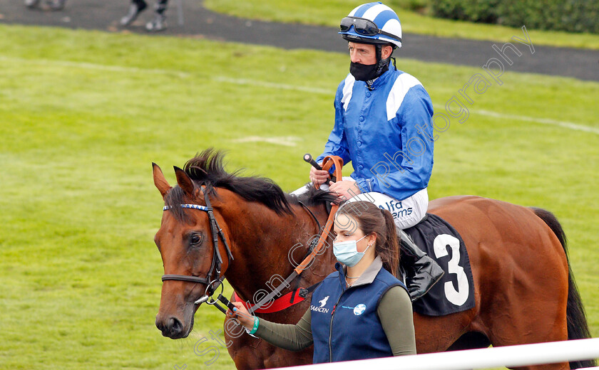 Modmin-0004 
 Jim Crowley after riding his 2000th winner in the UK aboard MODMIN in The Ladbrokes Supporting Children With Cancer UK Novice Stakes
Goodwood 30 Aug 2020 - Pic Steven Cargill / Racingfotos.com