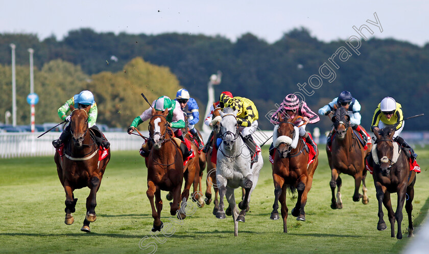 Faylaq-0005 
 FAYLAQ (left, Amie Waugh) beats SUBSEQUENT (2nd left) and SHADOW DANCE (centre) in The Betfred Mallard Handicap
Doncaster 13 Sep 2024 - Pic Steven Cargill / Racingfotos.com