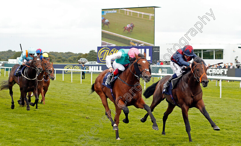 Westerland-0002 
 WESTERLAND (left, Frankie Dettori) beats REGIMENTED (right) in The Napoleons Casinos & Restaurants Nursery Doncaster 16 Sep 2017 - Pic Steven Cargill / Racingfotos.com