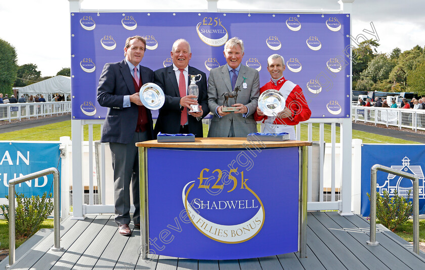 Dark-Lady-0009 
 Presentation to Richard Hannon, John Marsh and Pat Dobbs for The Shadwell Dick Poole Stakes won by DARK LADY
Salisbury 5 Sep 2019 - Pic Steven Cargill / Racingfotos.com