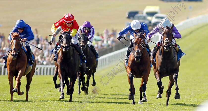 Alcohol-Free-0002 
 ALCOHOL FREE (right, Rob Hornby) beats NAVAL CROWN (2nd right) and ARTORIUS (2nd left) in The Darley July Cup
Newmarket 9 Jul 2022 - Pic Steven Cargill / Racingfotos.com