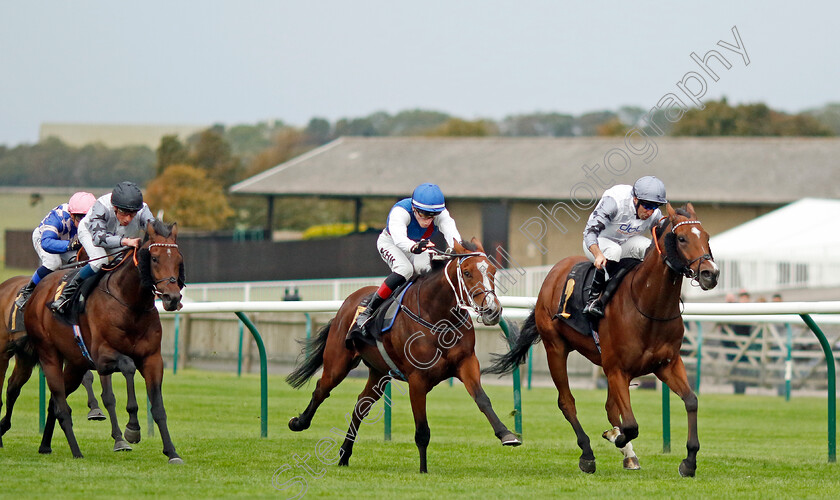 First-Officer-0004 
 FIRST OFFICER (centre, David Egan) beats THE CITY'S PHANTOM (right) in The Newmarket Challenge Whip
Newmarket 28 Sep 2023 - Pic Steven Cargill / Racingfotos.com