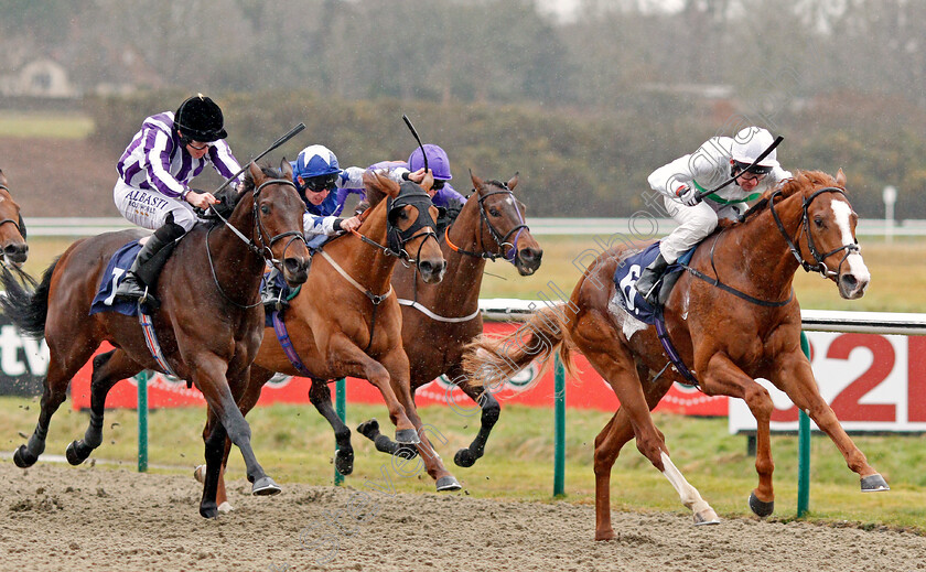 Utmost-0005 
 UTMOST (Robert Havlin) beats VICTORY BOND (left) in The Betway Winter Derby Trial Stakes Lingfield 3 Feb 2018 - Pic Steven Cargill / Racingfotos.com