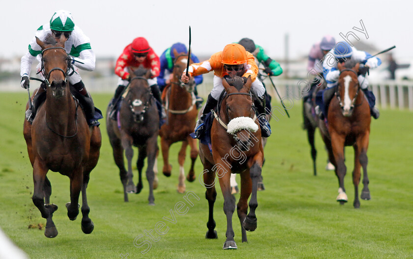 Alfred-0005 
 ALFRED (centre, John Egan) beats ZARIELA (left) in The AKS Skip Hire Services Nursery
Yarmouth 19 Sep 2023 - Pic Steven Cargill / Racingfotos.com