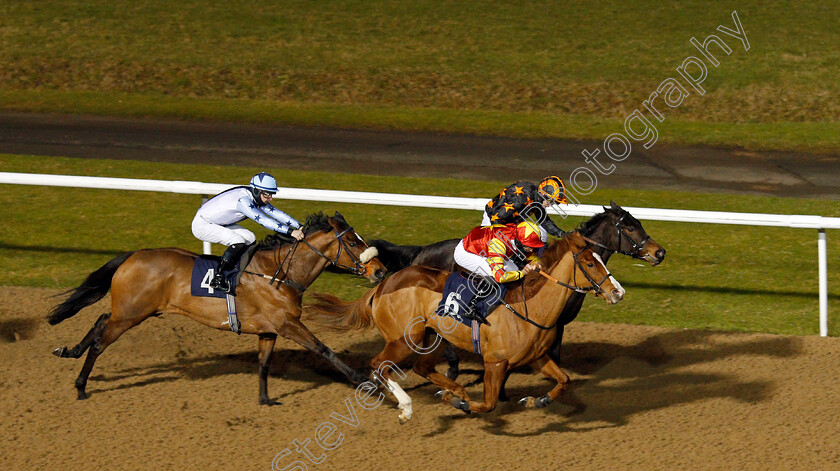 Lottie-Marie-0004 
 LOTTIE MARIE (nearside, Rhys Clutterbuck) beats TORONADO QUEEN (farside) and I'M AVAILABLE (left) in The Ladbrokes Watch Racing Online For Free EBF Fillies Handicap
Wolverhampton 1 Feb 2021 - Pic Steven Cargill / Racingfotos.com