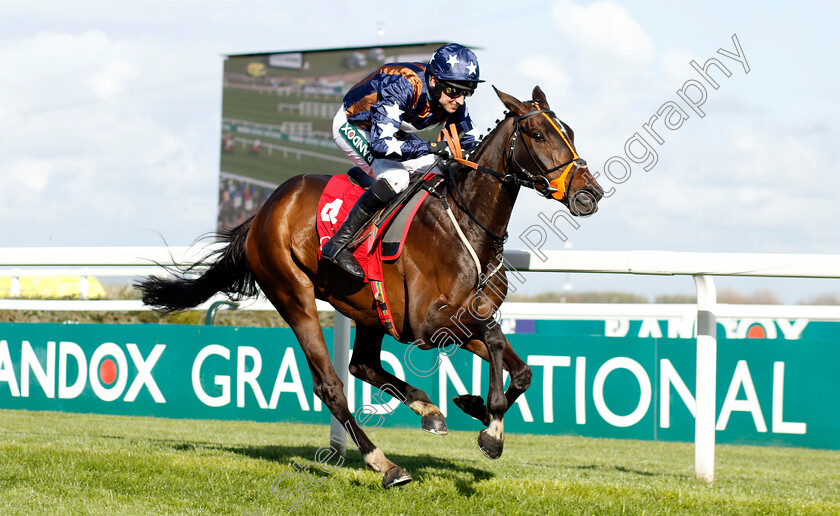 Dysart-Enos-0005 
 DYSART ENOS (Paddy Brennan) wins The Goffs Uk Nickel Coin Mares Standard Open National Hunt Flat Race
Aintree 13 Apr 2023 - Pic Steven Cargill / Racingfotos.com