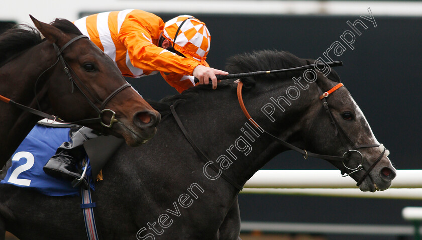 Blazing-Tunder-0010 
 BLAZING TUNDER (Dane O'Neill) beats ASTROLOGIST (left) in The Kier Construction EBF Maiden Stakes Div2 Nottingham 18 Oct 2017 - Pic Steven Cargill / Racingfotos.com