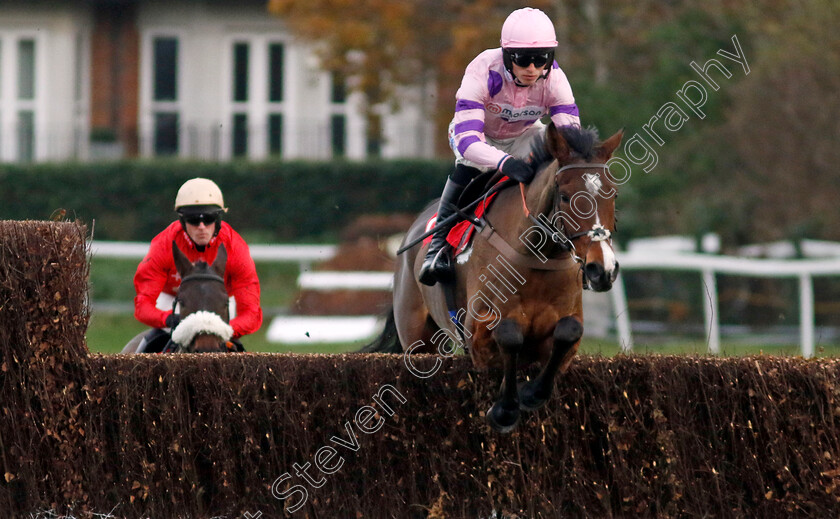 Stay-Away-Fay-0009 
 STAY AWAY FAY (Harry Cobden) wins The Betfair Esher Novices Chase
Sandown 8 Dec 2023 - pic Steven Cargill / Racingfotos.com