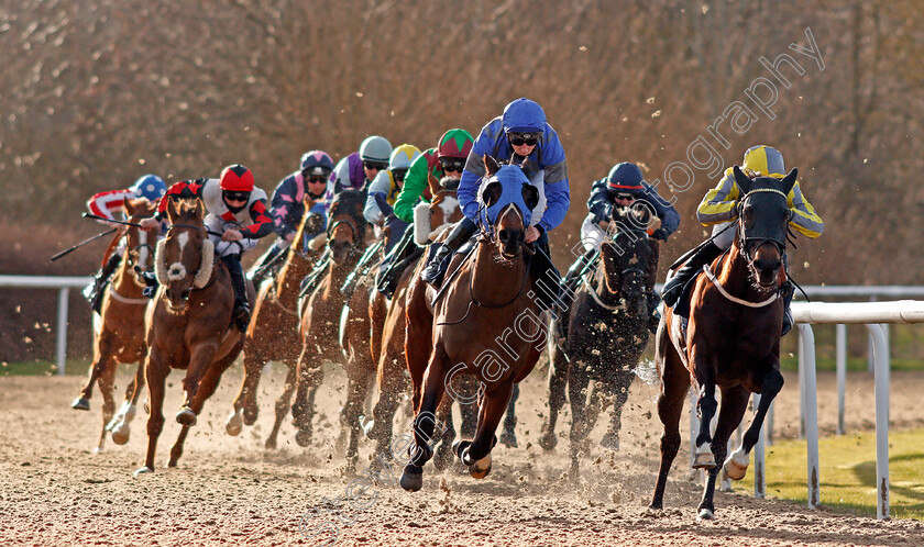 Miracle-Garden-0001 
 LA ROCA DEL FUEGO (right, Charles Bishop) and RANGEFIELD EXPRESS (centre, Sam James) lead the Betway Classified Stakes Div1 field into the straight with winner MIRACLE GARDEN (2nd left)
Wolverhampton 12 Mar 2021 - Pic Steven Cargill / Racingfotos.com