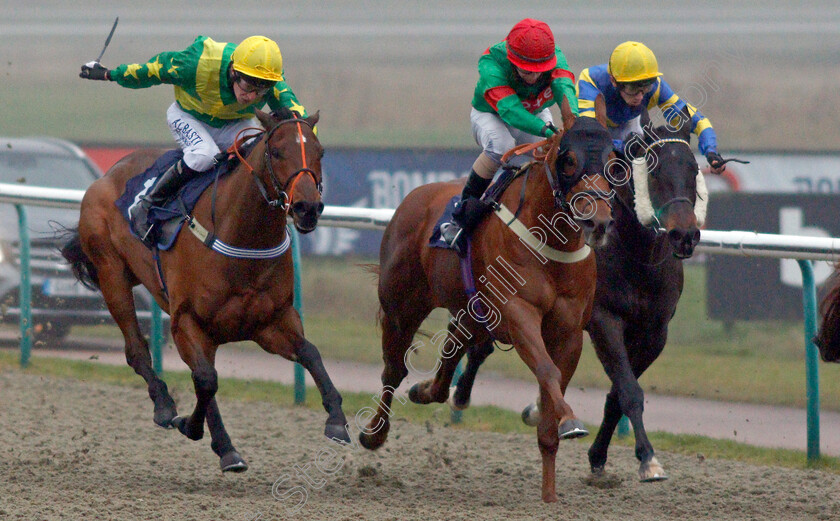 Outrage-0001 
 OUTRAGE (centre, Richard Kingscote) beats POP DANCER (left) in The #Betyourway At Betway Handicap
Lingfield 27 Jan 2021 - Pic Steven Cargill / Racingfotos.com