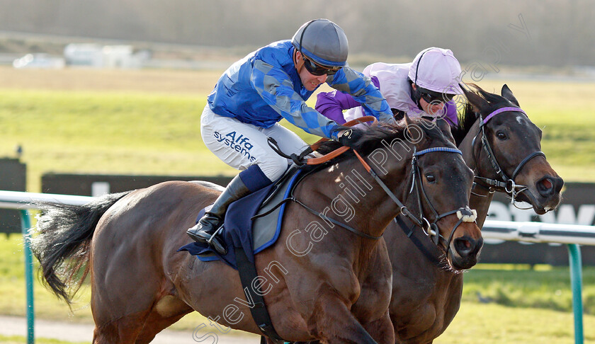 Obsidian-Knight-0006 
 OBSIDIAN KNIGHT (Jim Crowley) beats NEEDLE LACE (right) in The Betway Novice Stakes
Lingfield 5 Feb 2022 - Pic Steven Cargill / Racingfotos.com