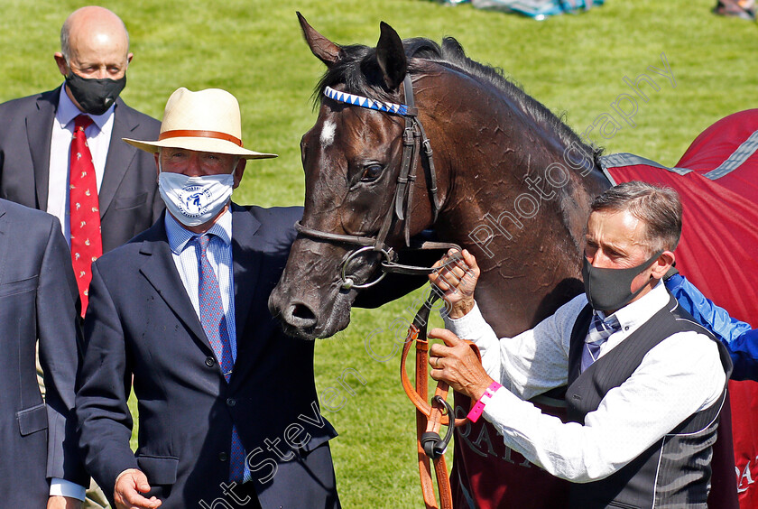 Mohaather-0016 
 MOHAATHER with Marcus Tregoning after The Qatar Sussex Stakes
Goodwood 29 Jul 2020 - Pic Steven Cargill / Racingfotos.com