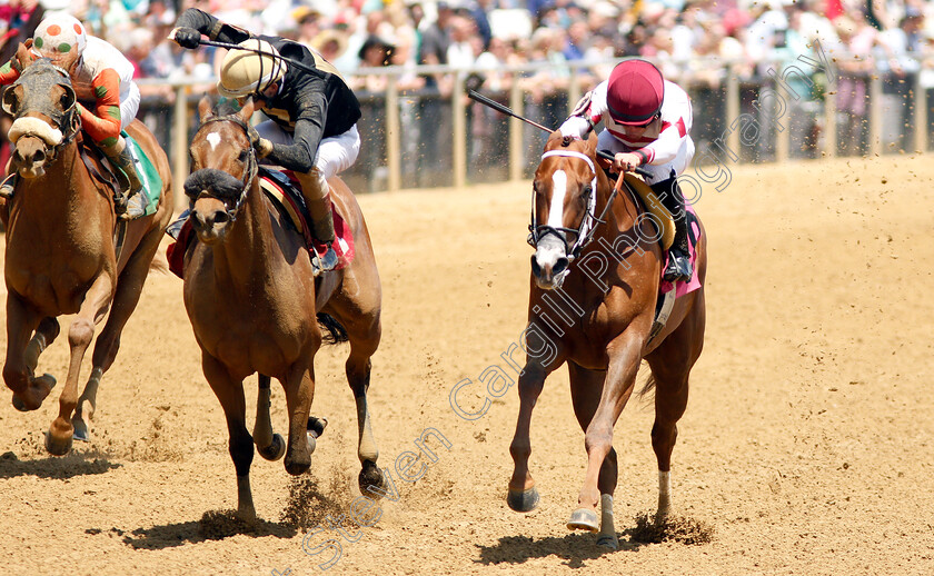 Fleeterthan-0002 
 FLEETERTHAN (right, Joel Rosario) beats CHINA CAT (centre) in Maiden
Pimlico, Baltimore USA, 17 May 2019 - Pic Steven Cargill / Racingfotos.com